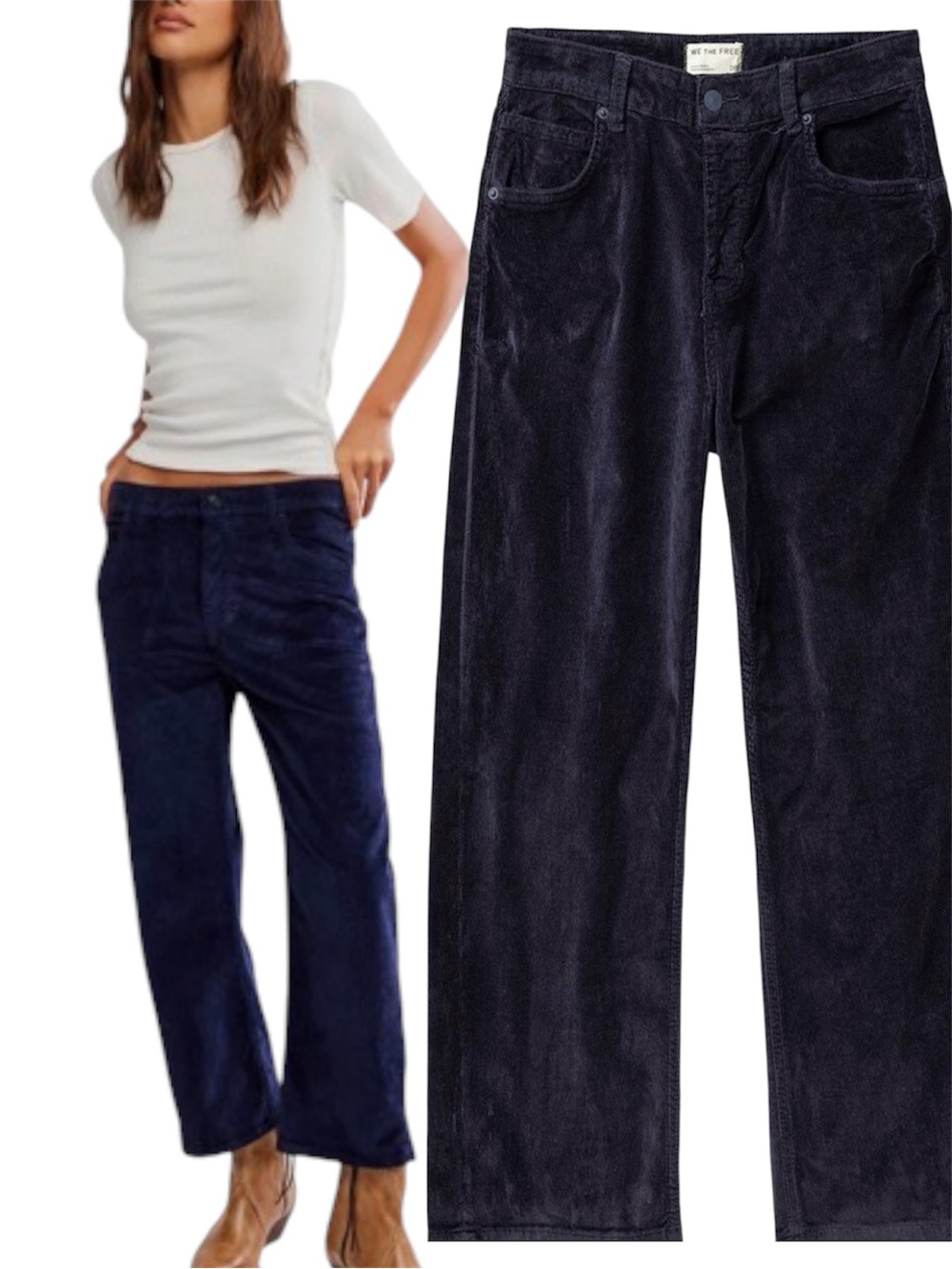 FREE PEOPLE Deep Trance Boyfriend Cord Pant in deep seas size 29